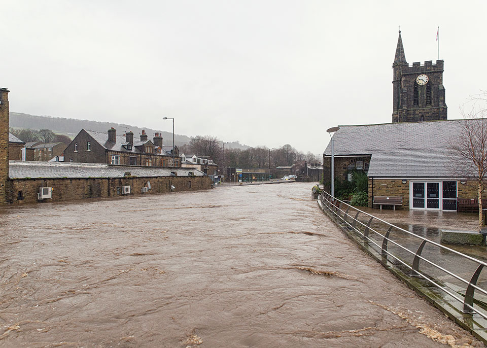 Town suffering from river flooding
